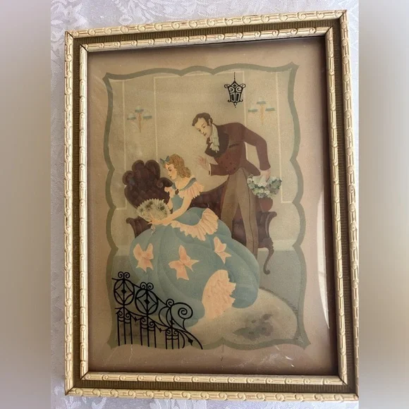 4 Vintage Curved Glass Framed Reverse Painted Silhouettes